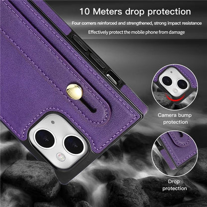 For iPhone 14 Plus Case Shockproof PU Leather Coated TPU Strap Kickstand Protective Back Cover