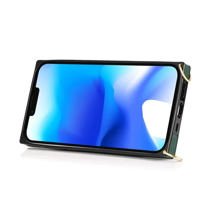 For iPhone 14 Plus Case Shockproof PU Leather Coated TPU Strap Kickstand Protective Back Cover
