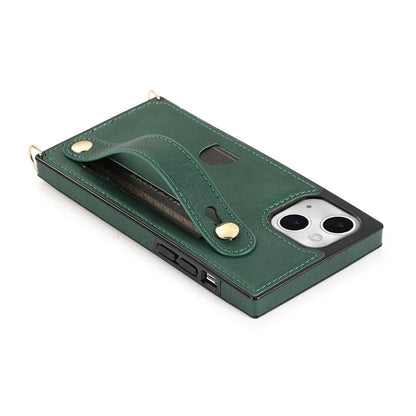 For iPhone 14 Plus Case Shockproof PU Leather Coated TPU Strap Kickstand Protective Back Cover