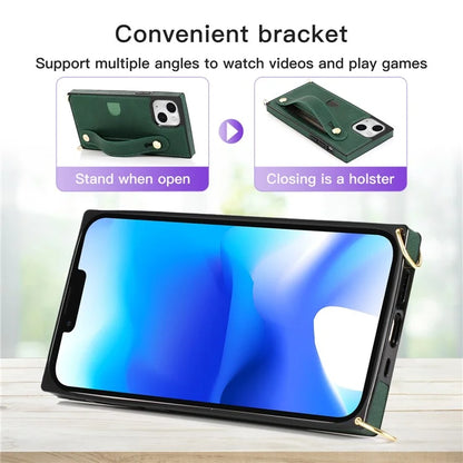 For iPhone 14 Plus Case Shockproof PU Leather Coated TPU Strap Kickstand Protective Back Cover