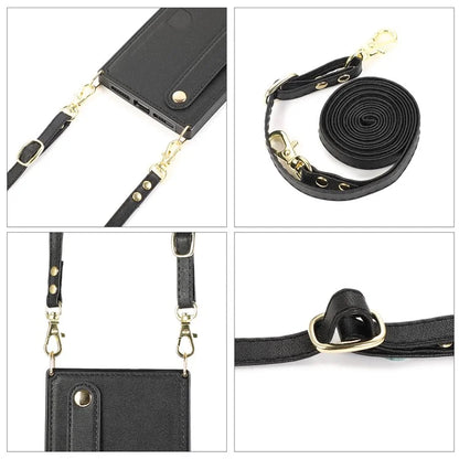 For iPhone 14 Plus Case Shockproof PU Leather Coated TPU Strap Kickstand Protective Back Cover