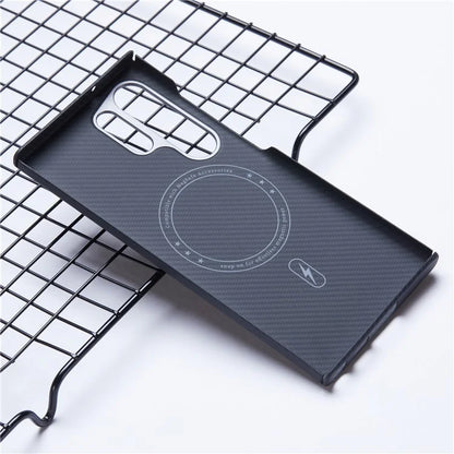 For Samsung Galaxy S23 Ultra Aramid Fiber Case 600D Fine Texture Large Cutout Phone Cover Compatible with MagSafe