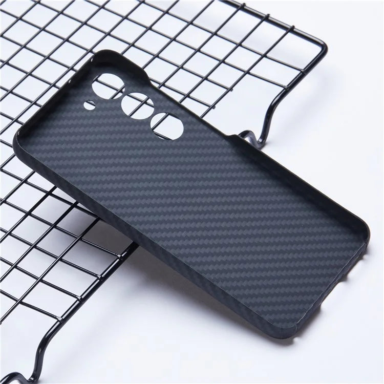 For Samsung Galaxy S22 5G Aramid Fiber Case 1500D Texture Black Phone Cover with Metal Lens Frame