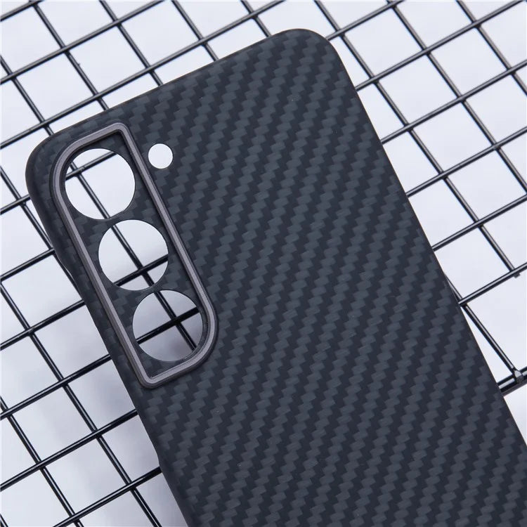 For Samsung Galaxy S22 5G Aramid Fiber Case 1500D Texture Black Phone Cover with Metal Lens Frame