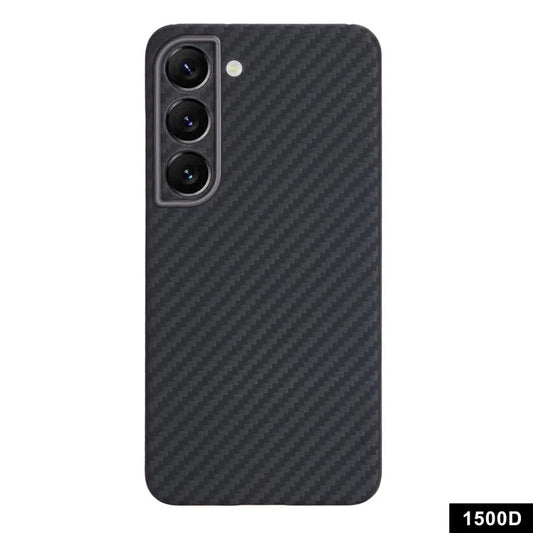 For Samsung Galaxy S23 Aramid Fiber Case 1500D Texture Slim Phone Cover with Metal Lens Frame, Black