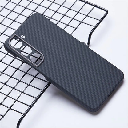 For Samsung Galaxy S23 Aramid Fiber Case 1500D Texture Slim Phone Cover with Metal Lens Frame, Black