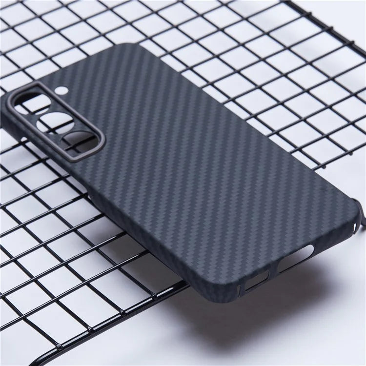 For Samsung Galaxy S23 Aramid Fiber Case 1500D Texture Slim Phone Cover with Metal Lens Frame, Black