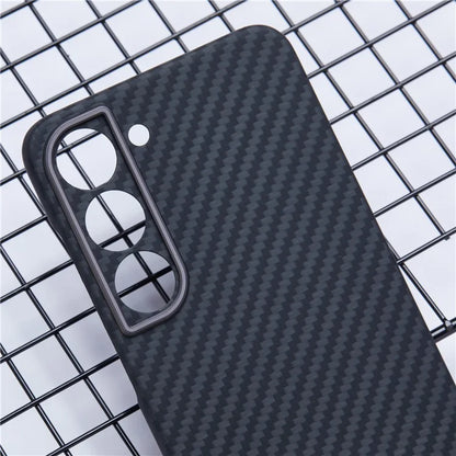 For Samsung Galaxy S23 Aramid Fiber Case 1500D Texture Slim Phone Cover with Metal Lens Frame, Black