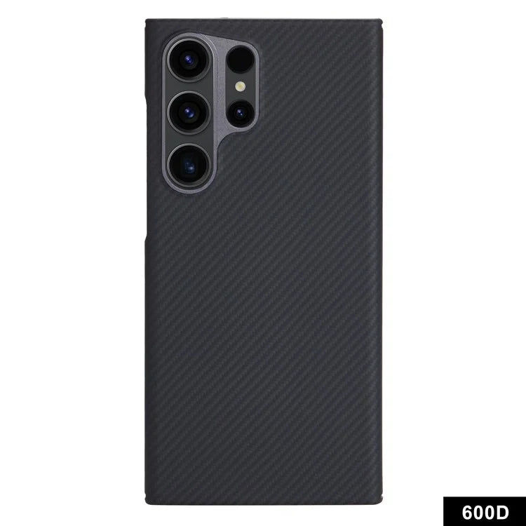 For Samsung Galaxy S22 Ultra 5G Aramid Fiber Case with Metal Lens Frame, 600D Fine Texture Slim Phone Cover, Black