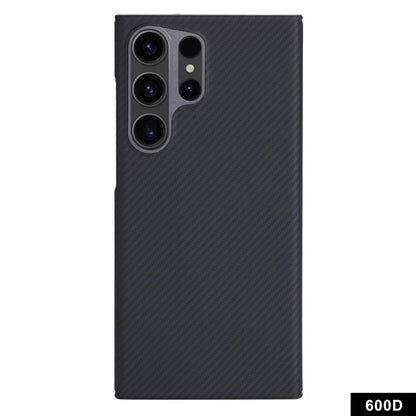 For Samsung Galaxy S22 Ultra 5G Aramid Fiber Case with Metal Lens Frame, 600D Fine Texture Slim Phone Cover, Black