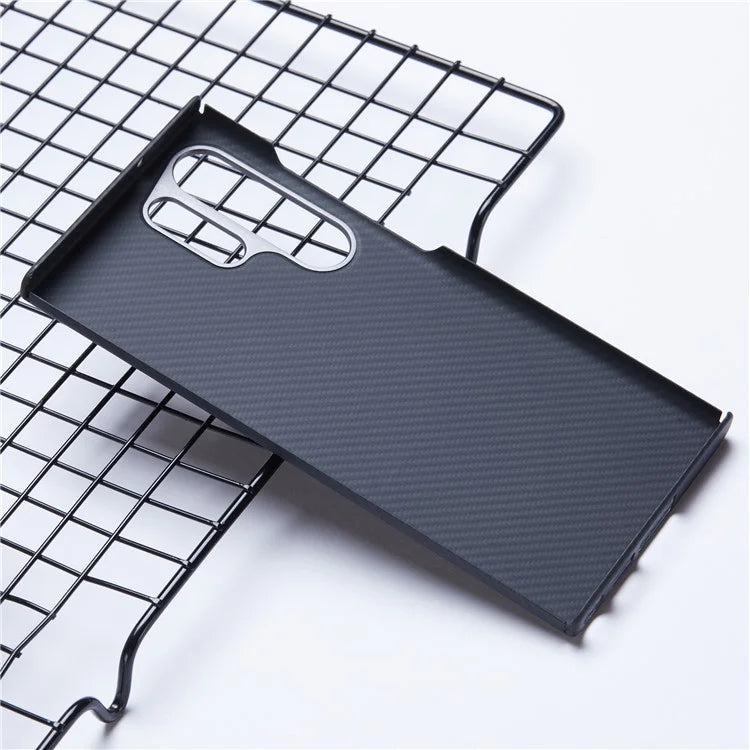 For Samsung Galaxy S22 Ultra 5G Aramid Fiber Case with Metal Lens Frame, 600D Fine Texture Slim Phone Cover, Black