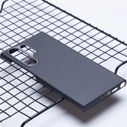 For Samsung Galaxy S22 Ultra 5G Aramid Fiber Case with Metal Lens Frame, 600D Fine Texture Slim Phone Cover, Black