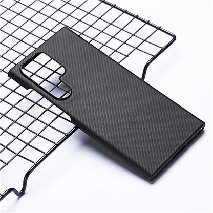 For Samsung Galaxy S22 Ultra 5G Slim Case 600D Fine Texture Aramid Fiber Black Phone Cover