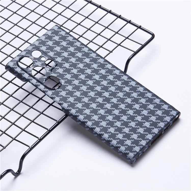 Cell Phone Cover for Samsung Galaxy S22 Ultra 5G Aramid Fiber Phone Case Houndstooth Texture Shell