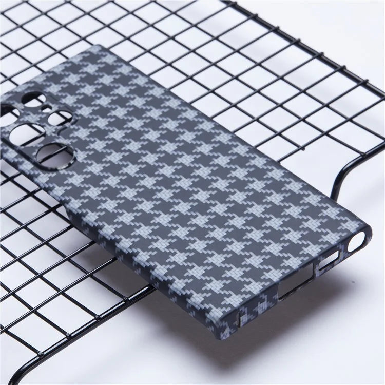 Cell Phone Cover for Samsung Galaxy S22 Ultra 5G Aramid Fiber Phone Case Houndstooth Texture Shell