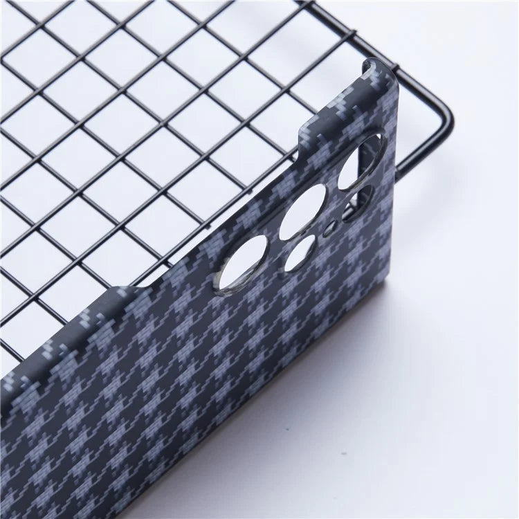 Cell Phone Cover for Samsung Galaxy S22 Ultra 5G Aramid Fiber Phone Case Houndstooth Texture Shell