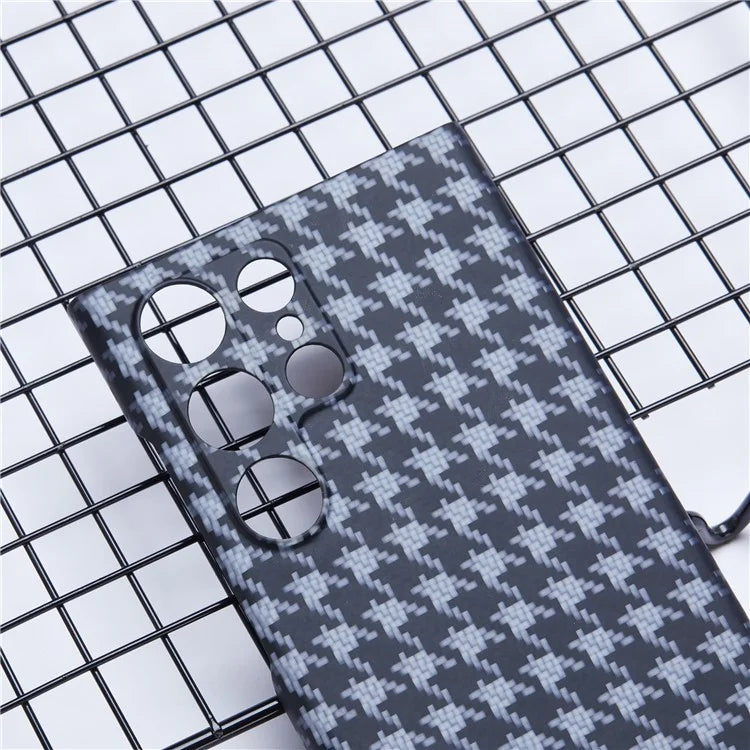 Cell Phone Cover for Samsung Galaxy S22 Ultra 5G Aramid Fiber Phone Case Houndstooth Texture Shell