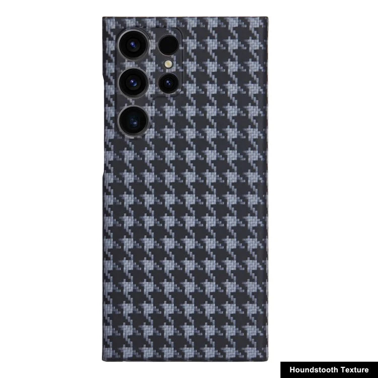 Aramid Fiber Phone Case for Samsung Galaxy S24 Ultra Houndstooth Texture Phone Cover