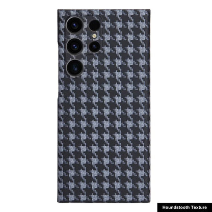 Aramid Fiber Phone Case for Samsung Galaxy S24 Ultra Houndstooth Texture Phone Cover