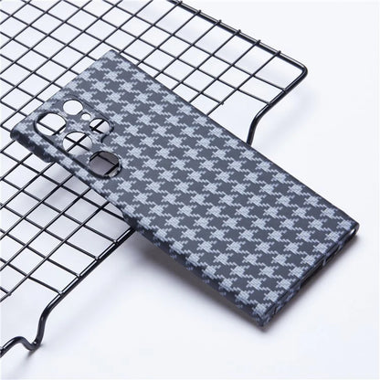 Aramid Fiber Phone Case for Samsung Galaxy S24 Ultra Houndstooth Texture Phone Cover