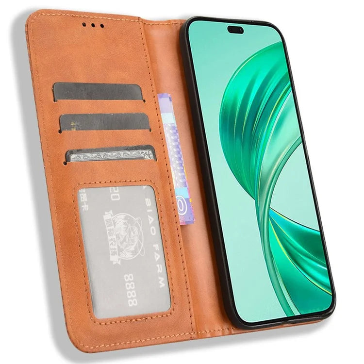 For Honor X8b 4G Cell Phone Case Retro Texture Imprinted Wallet PU Leather Stand Cover