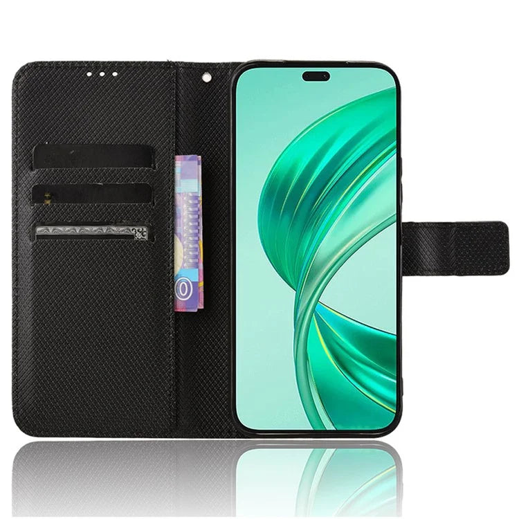 For Honor X8b 4G Cell Phone Case Wallet Leather Cover Diamond Texture Shockproof Shell