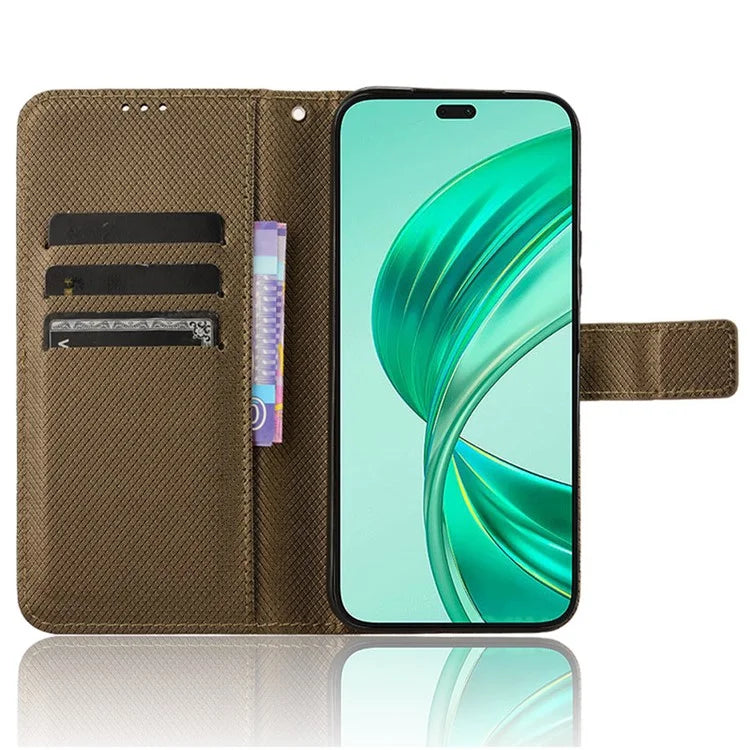 For Honor X8b 4G Cell Phone Case Wallet Leather Cover Diamond Texture Shockproof Shell