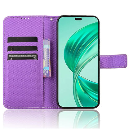 For Honor X8b 4G Cell Phone Case Wallet Leather Cover Diamond Texture Shockproof Shell