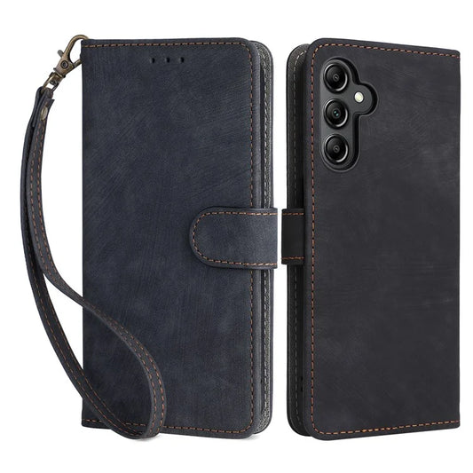 For Samsung Galaxy A15 5G / 4G Case RFID Blocking Phone Stand Cover Card Pouch with Hand Strap