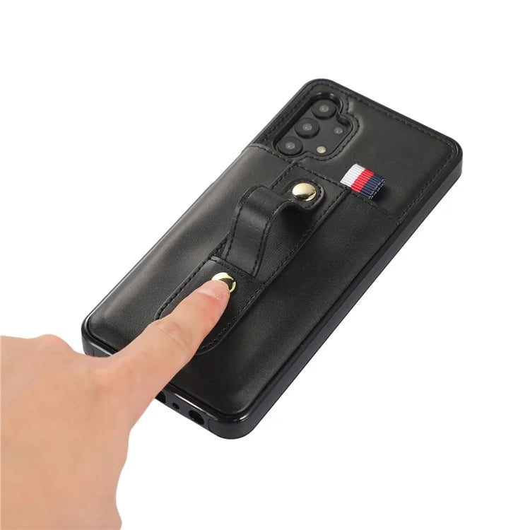 For Samsung Galaxy A72 4G / A72 5G Case Card Holder PU Leather+TPU Phone Cover with Finger Strap Kickstand
