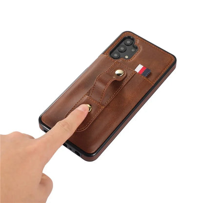 For Samsung Galaxy A72 4G / A72 5G Case Card Holder PU Leather+TPU Phone Cover with Finger Strap Kickstand