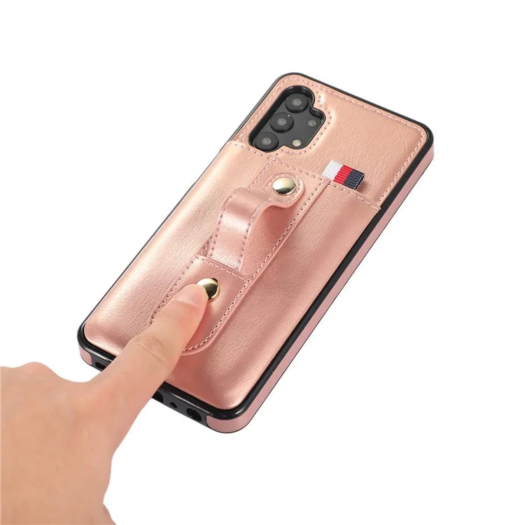 For Samsung Galaxy A72 4G / A72 5G Case Card Holder PU Leather+TPU Phone Cover with Finger Strap Kickstand
