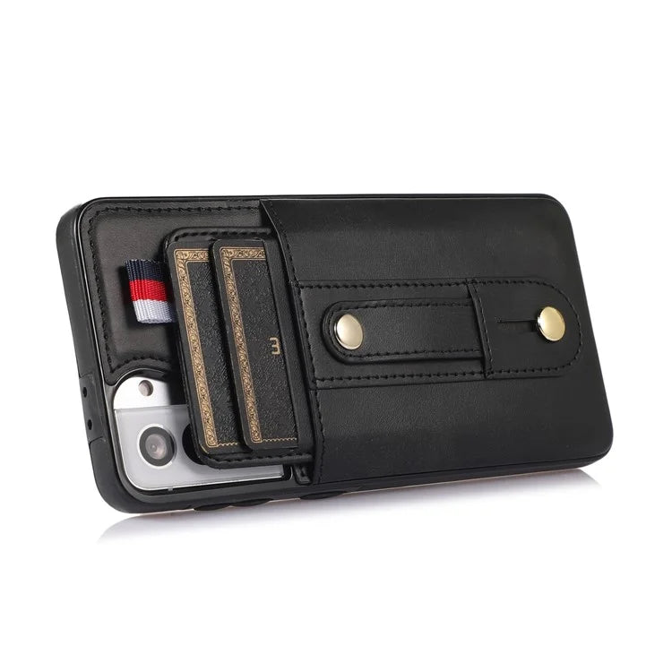 For Samsung Galaxy S21 4G / S21 5G Case Fall-proof Card Holder Phone Cover with Retractable Finger Strap