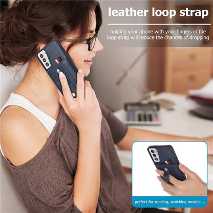 For Samsung Galaxy S21 4G / S21 5G Case Fall-proof Card Holder Phone Cover with Retractable Finger Strap