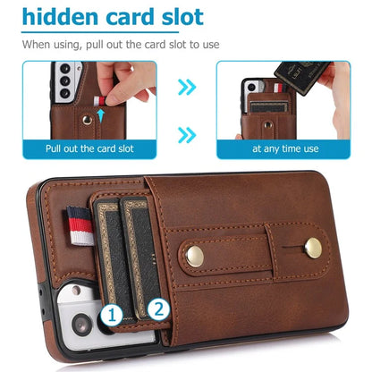For Samsung Galaxy S21+ 5G Cell Phone Case Retro PU Leather+TPU Cover with Hidden Card Holder
