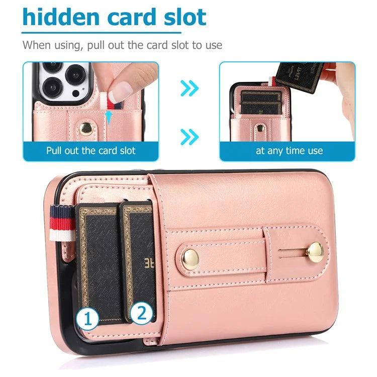 For iPhone 12 Pro Max 6.7 inch Case Drop-proof Leather+TPU Phone Cover with Retractable Finger Strap