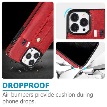 For iPhone 12 Pro Max 6.7 inch Case Drop-proof Leather+TPU Phone Cover with Retractable Finger Strap