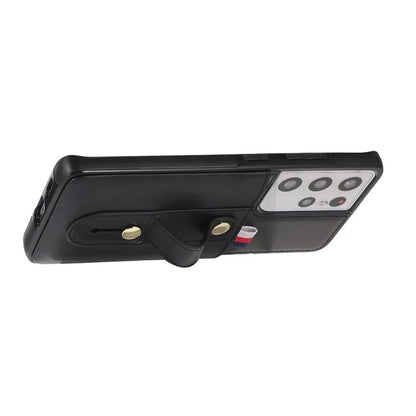 For Samsung Galaxy S21 Ultra 5G Case Drop-proof Card Holder Phone Cover with Retractable Strap Kickstand