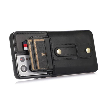 For Samsung Galaxy S21 Ultra 5G Case Drop-proof Card Holder Phone Cover with Retractable Strap Kickstand