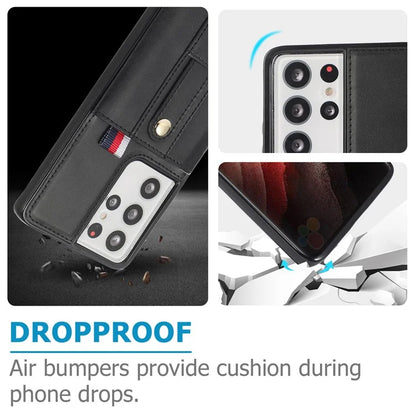 For Samsung Galaxy S21 Ultra 5G Case Drop-proof Card Holder Phone Cover with Retractable Strap Kickstand