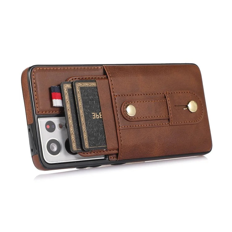 For Samsung Galaxy S21 Ultra 5G Case Drop-proof Card Holder Phone Cover with Retractable Strap Kickstand