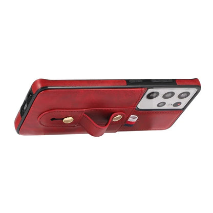 For Samsung Galaxy S21 Ultra 5G Case Drop-proof Card Holder Phone Cover with Retractable Strap Kickstand
