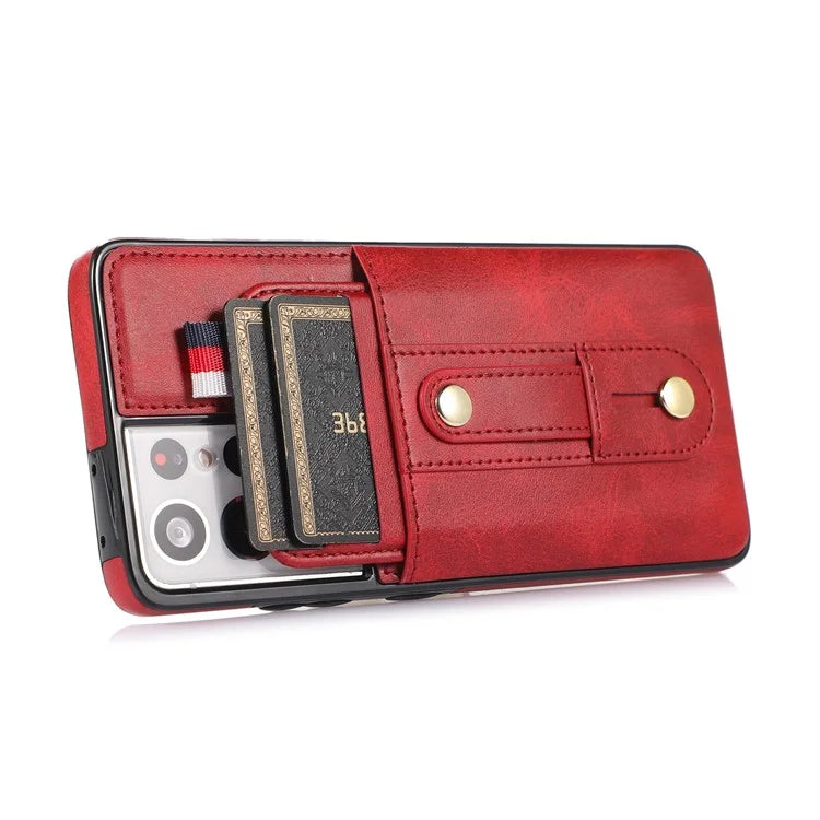 For Samsung Galaxy S21 Ultra 5G Case Drop-proof Card Holder Phone Cover with Retractable Strap Kickstand