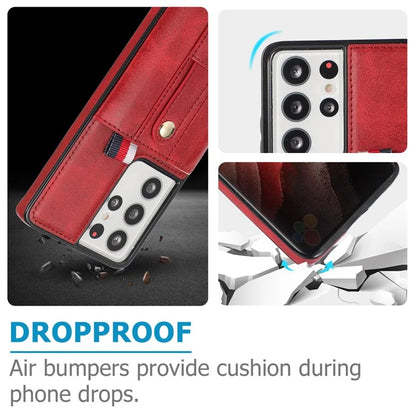For Samsung Galaxy S21 Ultra 5G Case Drop-proof Card Holder Phone Cover with Retractable Strap Kickstand