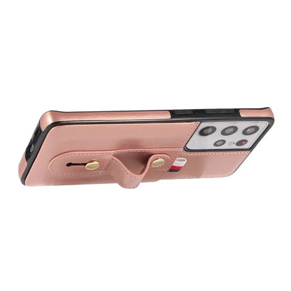 For Samsung Galaxy S21 Ultra 5G Case Drop-proof Card Holder Phone Cover with Retractable Strap Kickstand