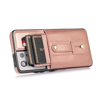 For Samsung Galaxy S21 Ultra 5G Case Drop-proof Card Holder Phone Cover with Retractable Strap Kickstand