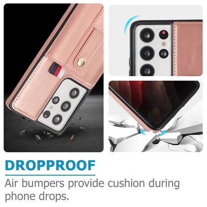 For Samsung Galaxy S21 Ultra 5G Case Drop-proof Card Holder Phone Cover with Retractable Strap Kickstand