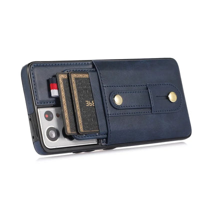 For Samsung Galaxy S21 Ultra 5G Case Drop-proof Card Holder Phone Cover with Retractable Strap Kickstand