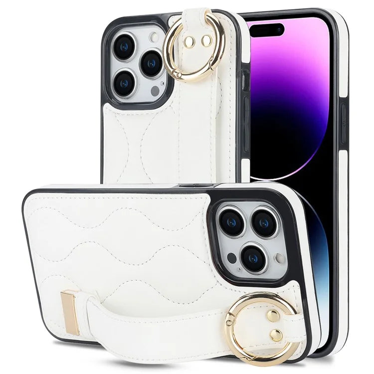 For iPhone 14 Pro Max Case Wave Pattern PU+TPU Kickstand Phone Cases
