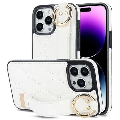 For iPhone 14 Pro Max Case Wave Pattern PU+TPU Kickstand Phone Cases